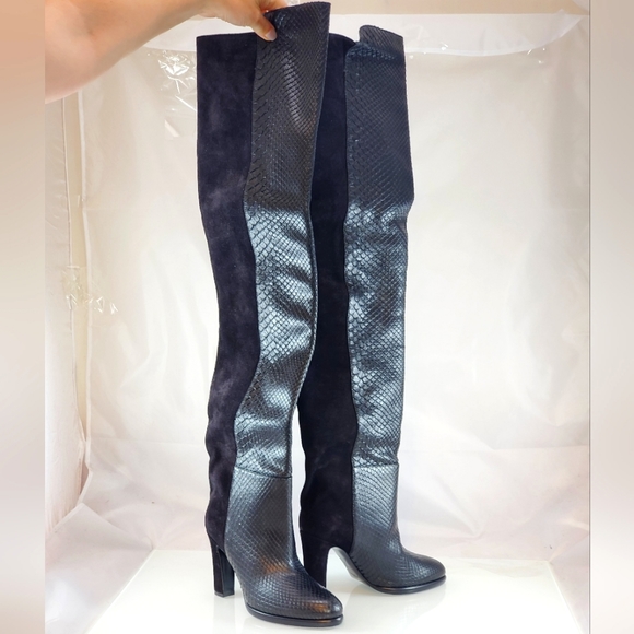 NWT$2995 Givenchy Black Mayfair Suede Snakeskin Leather High Knee Boots Sz 36, 6 - Picture 1 of 16
